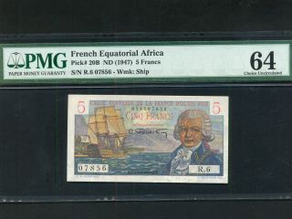 French Equatorial Africa:p - 20b,  5 Francs,  1947 Bougaiville Pmg Ch.  Unc 64