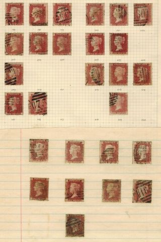 Gb Qv 1858 - 1879 Album Page Of Unchecked 1d Red Plate Number Sg 43/44 Stamps 3
