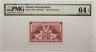 Poland Banknote - 50 Groszy 1944 - Pmg 64 Epq