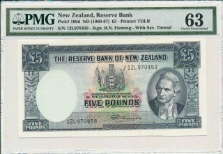 Reserve Bank Zealand 5 Pounds Nd (1960 - 67) Pmg 63