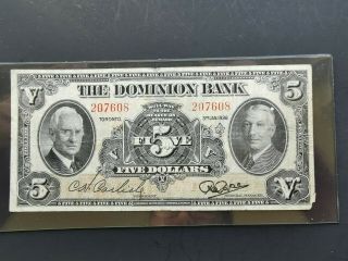 1935 Dominion Bank Canada 5 Dollars Banknote