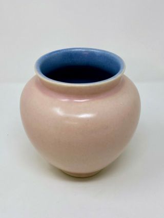 Vintage Pink & Blue Vase Jar Winfield Pottery Pasadena Ceramic Glaze Vase