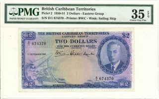 British Caribbean Territories $2 Banknote 1951 Pmg 25 Epq Choice Vf