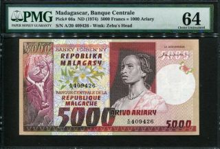 Madagascar 1974,  5000 Francs (1000ariary),  409426,  P66a,  Pmg 64 Unc