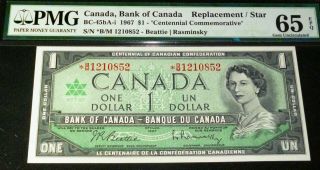1967 Replacement / Star Bc - 45ba - I Bank Of Canada $1 Pmg Graded 65