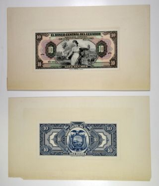 Ecuador.  Banco Central Del Ecuador 1928 - 38 Proof F&b 10 Sucre Banknote P - 85p Unl