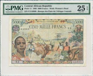 Banque Centrale Central African Republic 5000 Francs 1980 Pmg 25epq