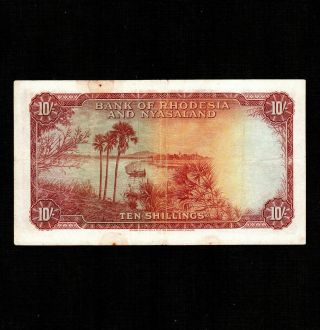 Rhodesia & Nyasaland 10 Shillings 1957 P - 20a VF,  2 ph Queen Elizabeth 2