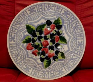 Gien France Oiseau Bleu Round Platter Or Cake Plate Strawberries Blackberries