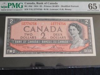 1954 Canadian $2 Note Epq 65 Bank Of Canada Bc - 38d Modified Portrait