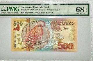 Suriname 500 Gulden 2000 P 150 Gem Unc Pmg 68 Epq Highest
