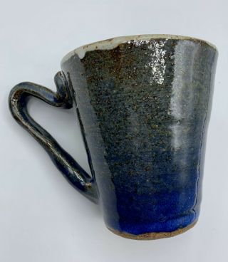 Pottery Handmade Glazed Coffee Mug Cup Blue White 12 Ounces