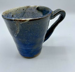 Pottery Handmade Glazed Coffee Mug Cup Blue White 12 Ounces 3