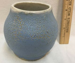 Pottery Vase Blue Crackle Mosaic Scales Texture 4.  5 " Floral Flower Handmade Art