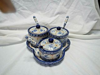 Temp - Tations By Tara Old World Blue 7 Piece Condiment Set With Tray And Spoons