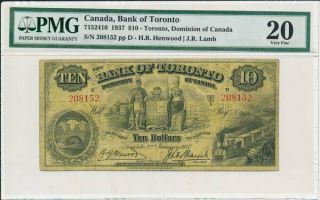 Bank Of Toronto Canada $10 1937 Pmg 20