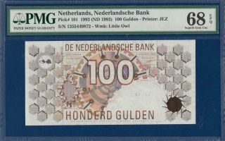 Netherlands 100 Gulden 1992 P101 Pmg 68 Epq Gem Unc Nederland Owl