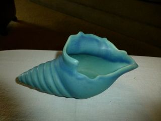 Vintage Van Briggle Pottery Blue - Green Conch Shell Planter - Signed On The Bottom -