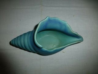 VINTAGE VAN BRIGGLE POTTERY BLUE - GREEN CONCH SHELL PLANTER - SIGNED ON THE BOTTOM - 3