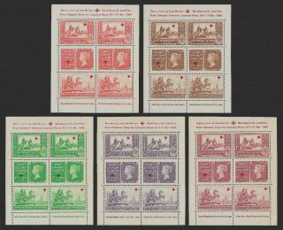 Gb Gvi 1940 Stamp Centenary Exhibition Red Cross Set (5 Sheets) Mnh Muh