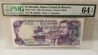 El Salvador,  Banco Central De Reserva Pick 131b 1980 50 Colones Pmg 64 Epq