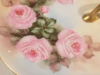 Early 1900s M&z Austria Pink Roses Hand Painted Plate Gold Gilded