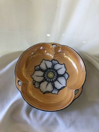 Noritake Morimura Art Deco Floral Porcelain Candy Dish Footed Bowl Luster