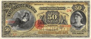 México 50 Pesos 11.  5.  1913 M301d Series Li / Dy Circulated Banknote Anglb