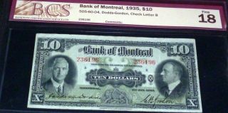 1935 Bank Of Montreal $10 - Canada Chartered Banknote