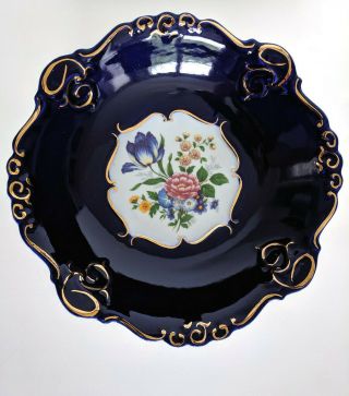 Gorgeous Vintage Iris 1922 Fine Porcelain Cobalt Blue Cluj Napoca 2 Romania Bowl