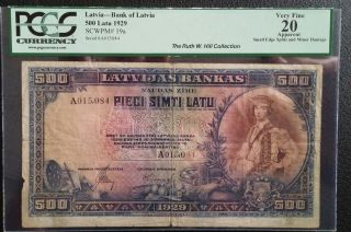 P19a Latvia Bank Of Latvia Note 500 Latu 1929 Ser.  A015