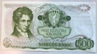 Norway 500 Kroner 1878 W/mathematician Niels Henrik Abel