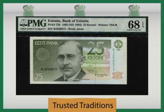 Tt Pk 73b 199 (nd 1994) Estonia Bank Of Estonia 25 Krooni Pmg 68 Epq None Finer