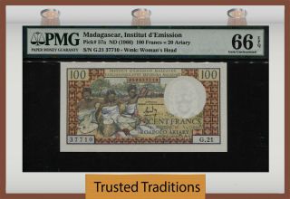 Tt Pk 57a Nd (1966) Madagascar 100 Francs = 20 Ariary Ariary Pmg 66 Epq Gem Unc