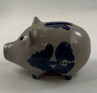 Salt Glazed Piggy Bank Blue Beaumont Brothers Pottery Marked Bbp 1992