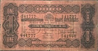 Straits Settlements 777 Serial $1 Dollar 1921 Singapore Malaya Ww1 George Kgv