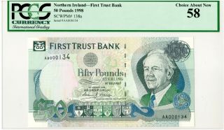 50 Pounds 1998 Northern Ireland First Trust Bank Pcgs About 58 Low No.  134