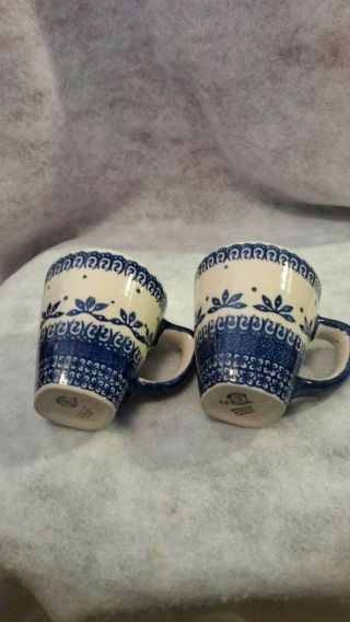 Set Of 2 Polish Pottery Boleslawiec Hand Made In Poland Coffee Tea Cups Mug Blue