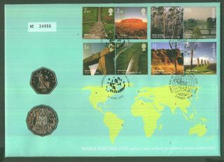 Gb Qeii Pnc Coin Cover 2005 World Heritage Sites Joint Issue 50p / 50c Unc