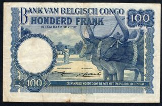 Belgian Congo 100 francs 1946.  Pick 17 c.  Very Fine. 2