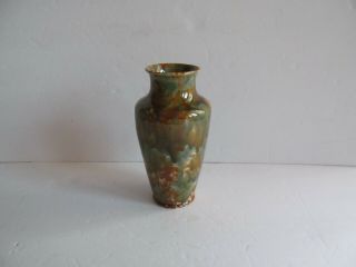 Vintage Ceramic Art Pottery Vase Onyx Drip Glaze Brown/aqua Glossy