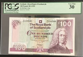 Scotland,  Royal Bank Of Scotland 100 Pounds 30.  3.  1999 Pcgs Vf30