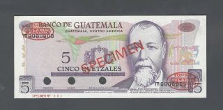 Guatemala 5 Quetzales Nd (1969 - 83) P60s Prefix M Specimen Tldr N1 Aunc - Unc