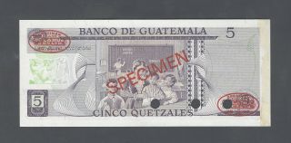Guatemala 5 Quetzales ND (1969 - 83) P60s Prefix M Specimen TLDR N1 AUNC - UNC 2