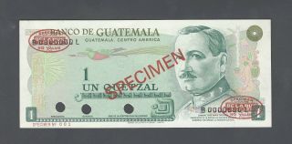 Guatemala One Quetzale Nd (1972 - 83) P59s Prefix Bl Specimen Tldr N1 Aunc - Unc