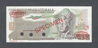 Guatemala 1/2 Quetzale Nd (1972 - 83) P58s Prefix S Specimen Tldr N1 Aunc - Unc