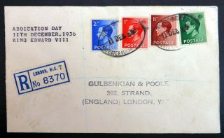 Gb 1936 Ed.  Viii (4) On Registered Abdication Day Cover Nr839