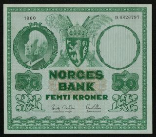 Norway (p32c) 50 Kroner 1960 Vf/vf,