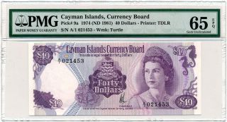 Cayman Islands - 40 Dollars 1974 P9a Elizabeth Ii Pmg Gem Unc 65 Epq