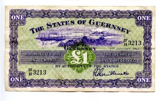 January 1st 1961 States Of Guernsey £1 Pound Bank Note No Holes No Tears Aa1109
